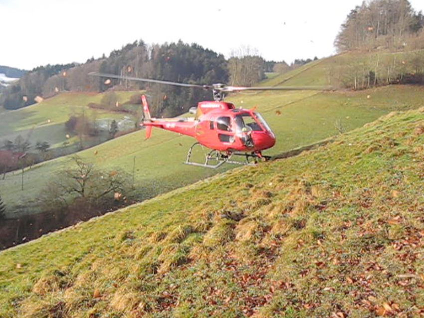 Biembach, L&ouml;chli, Holzen mit Heli, Winter 13/14